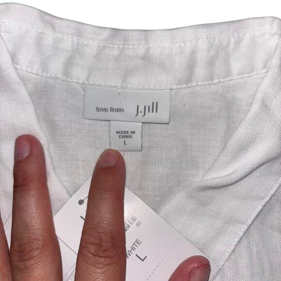 J. Jill 100% Linen White Tunic Button Down Blouse Women’s Sz L Preppy Old Money - Picture 7 of 14